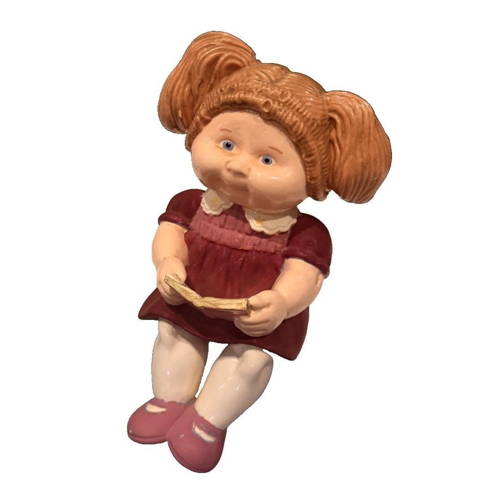 Vintage Cabbage Patch Kid Ceramic Girl Reading a book Sitting on edge Hand Paint